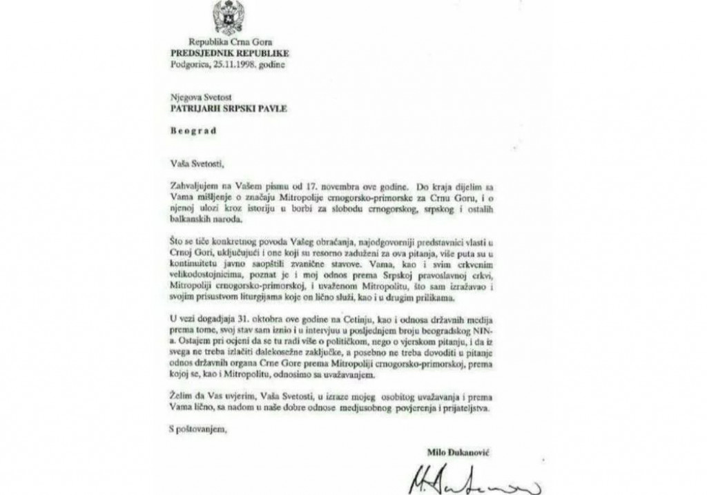 Pismo Mila Đukanovića