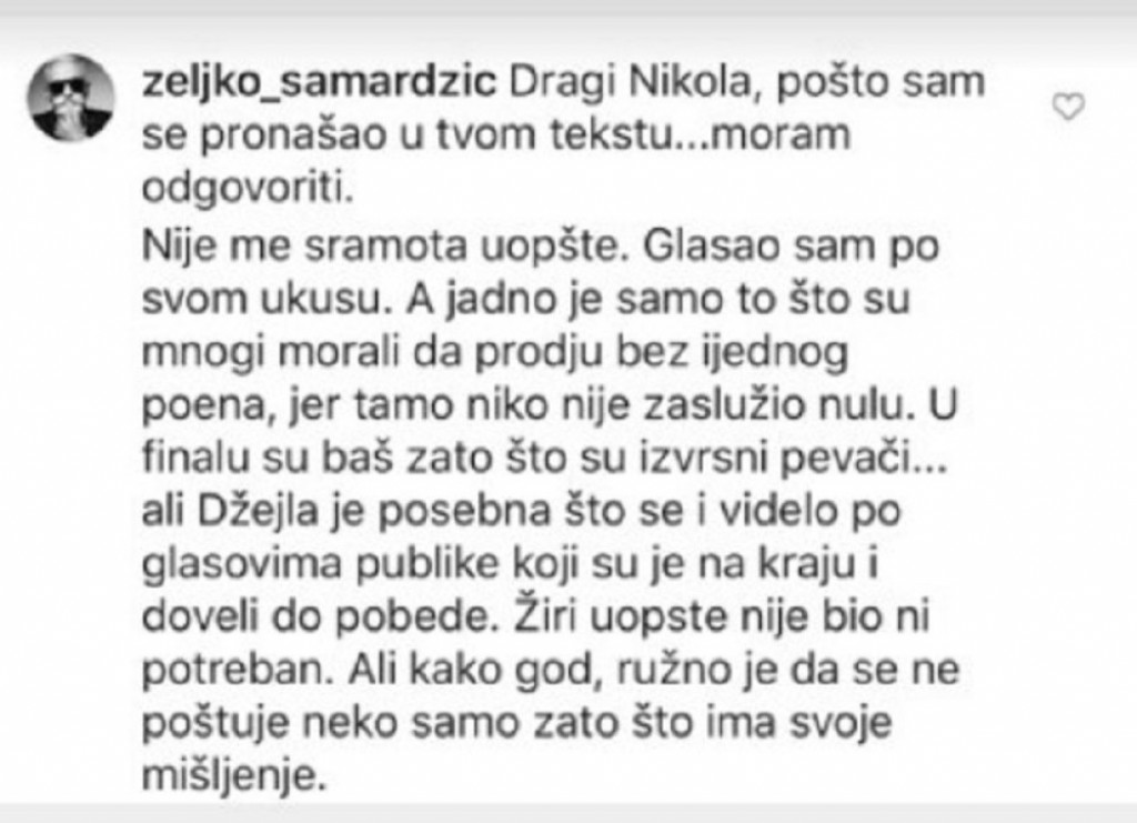 Nikola Rokvić, Željko Samardžić, prepiska na Instagramu