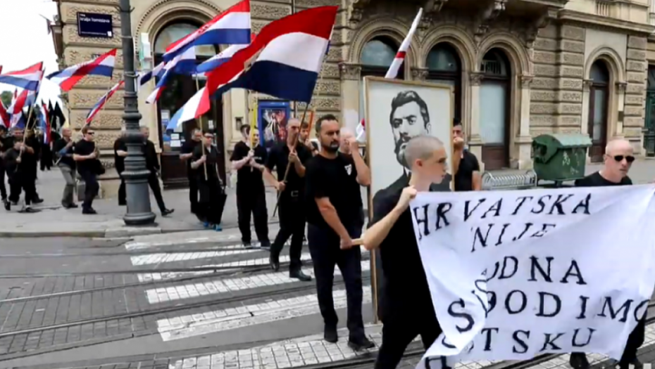 Ustaše iz A-HSP marširaju Zagrebom