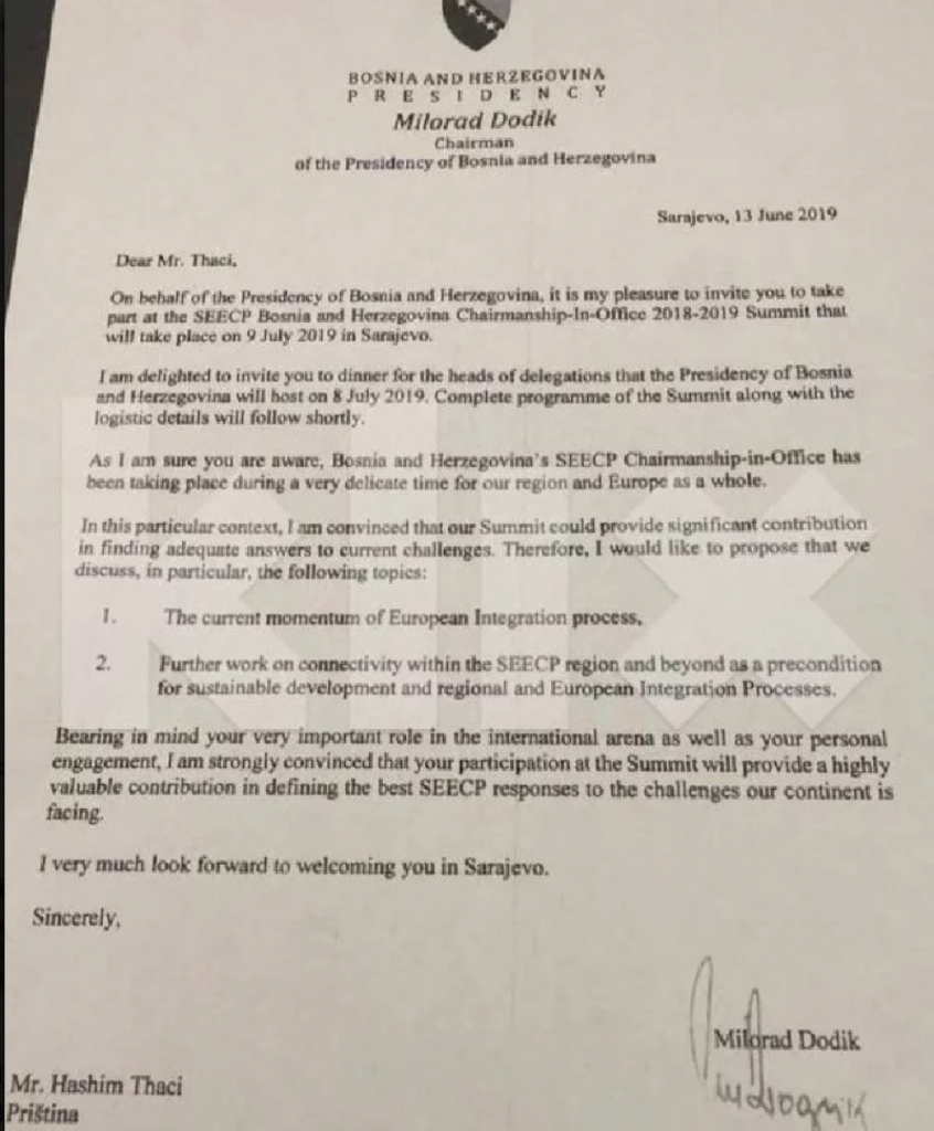 Pismo Dodika Tačiju