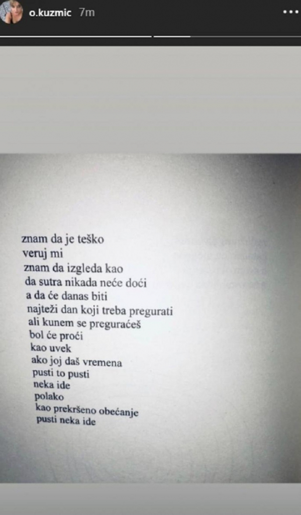 Status sestre Ognjena Kuzmića na Instagramu