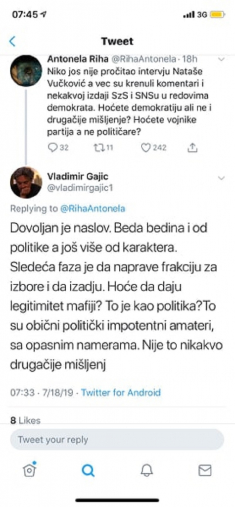 Advokat Vladimir Gajić, uvrede, Tviter