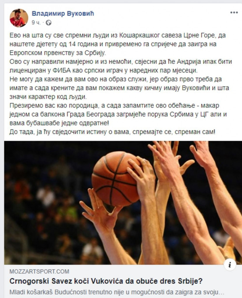 objava Vladimira Vukovića