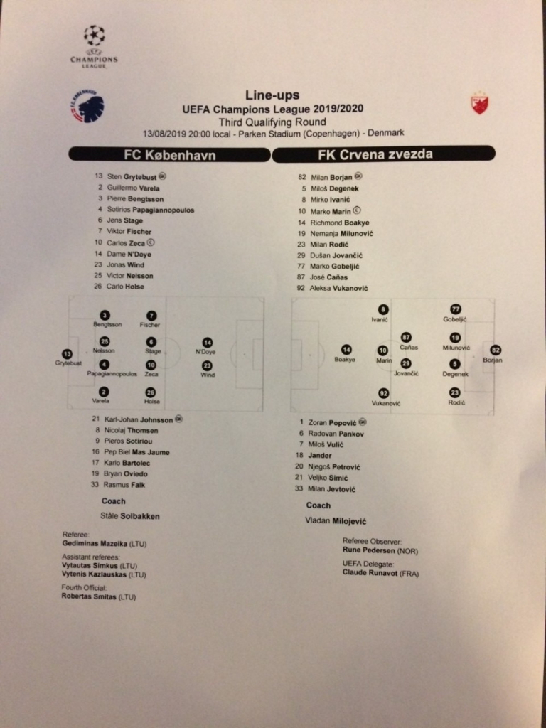 Kopenhagen - Crvena zvezda, sastavi ekipa