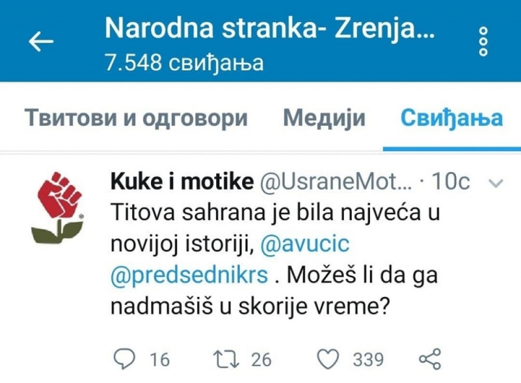 Narodna stranka Srbije reaguje na tvit