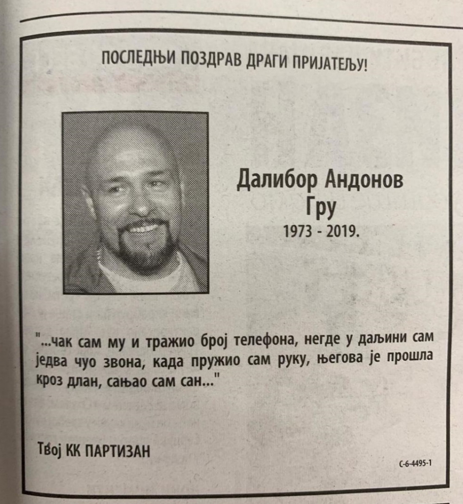 Gru čitulja Partizan