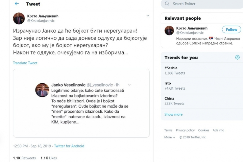 Krsto Janjušević, tvit