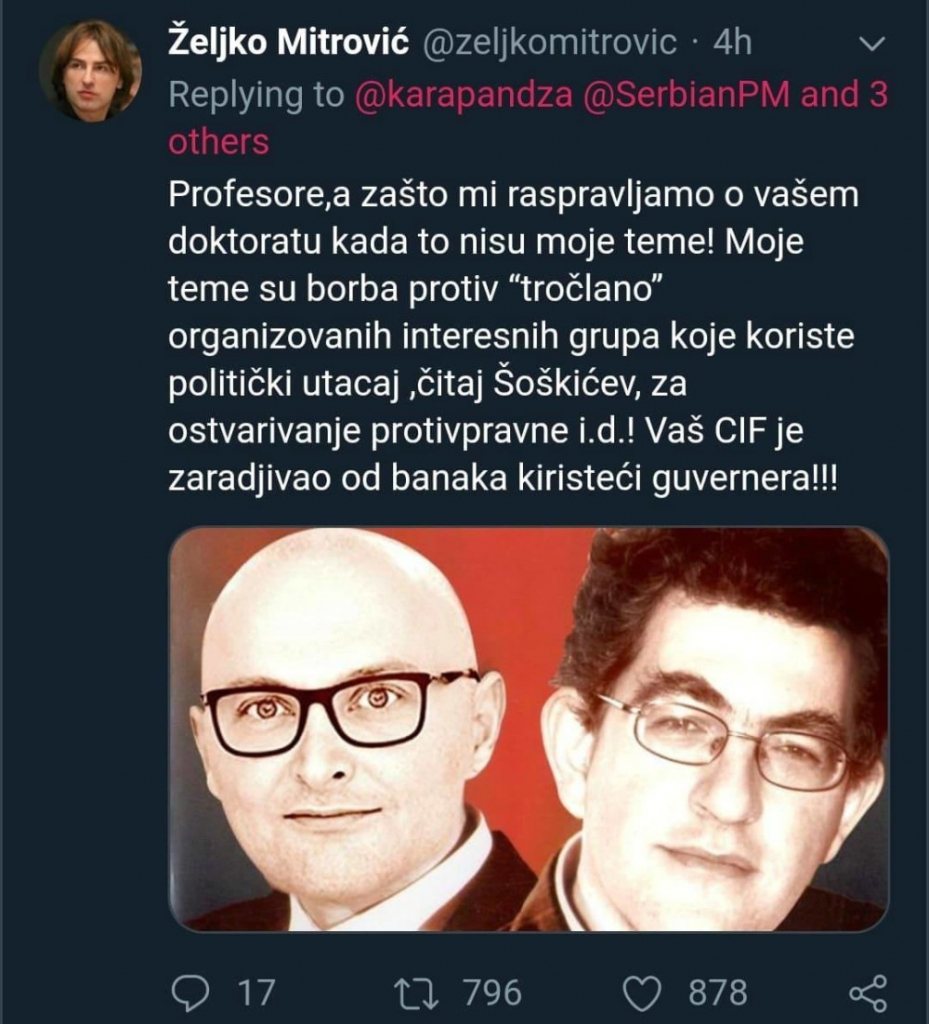 Željko Mitrović, Raša Karapandža, Tvit