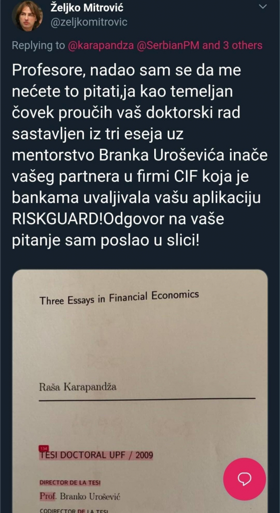 Željko Mitrović, Raša Karapandža, Tvit