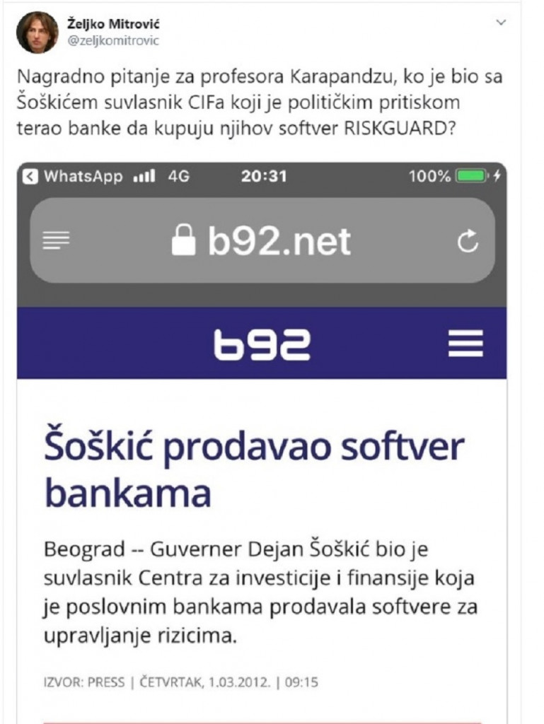 Tviter, Željko Mitrović, Karapandža