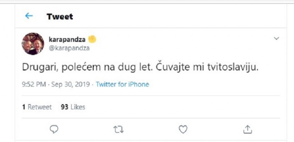 Tviter, Željko Mitrović, Karapandža