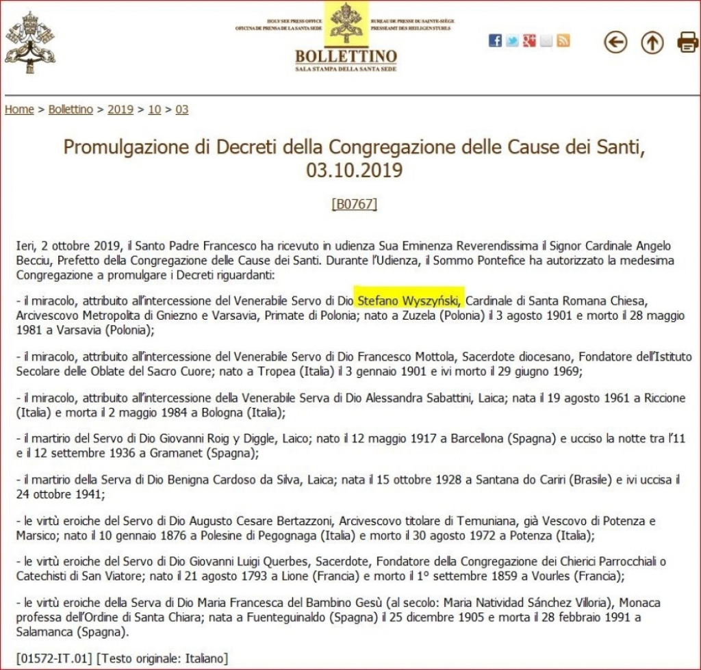 Alojzije Stepinac, svetac, dekret, Vatikan