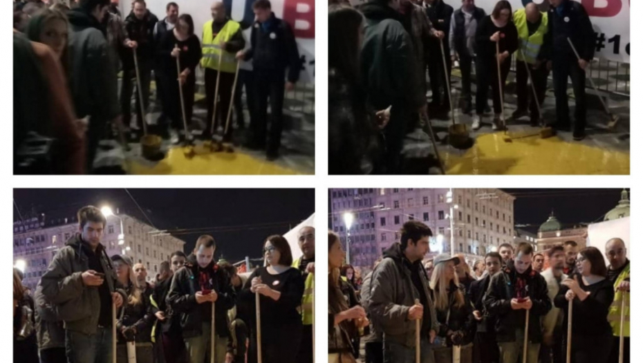 opozicija, protest, Trg republike, žuta boja