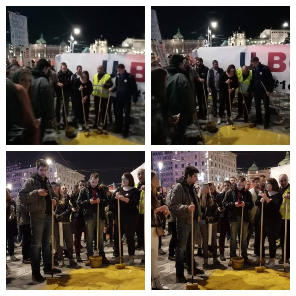 opozicija, protest, Trg republike, žuta boja