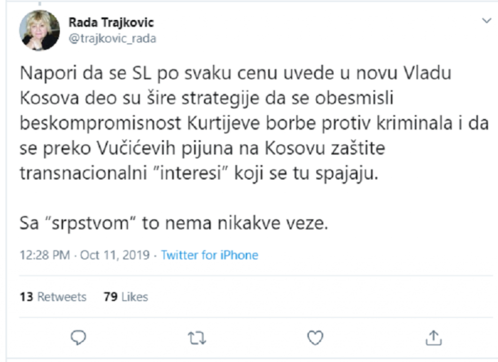 Rada Trajković, tviter