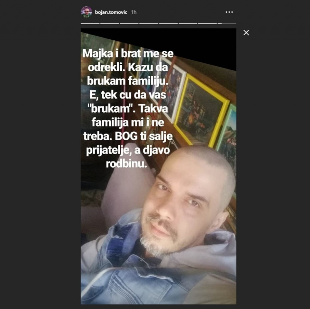 Bojan Tomović, instagram priča