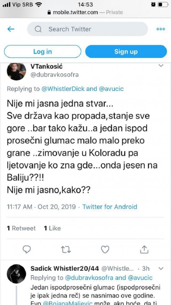 Sergej Trifunović, prepiska na Tviteru