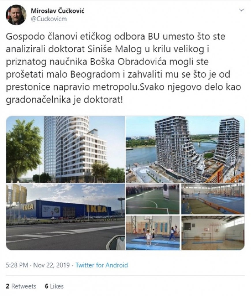Miroslav Čučković, tviter, doktorat,