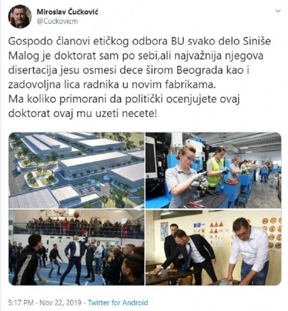 Miroslav Čučković, tviter, doktorat,