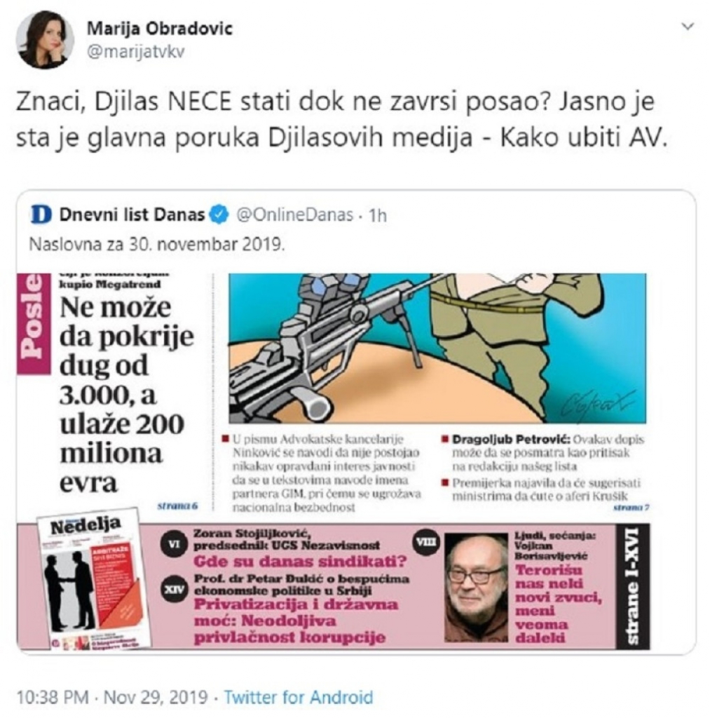 Marija Obradović, Twiter