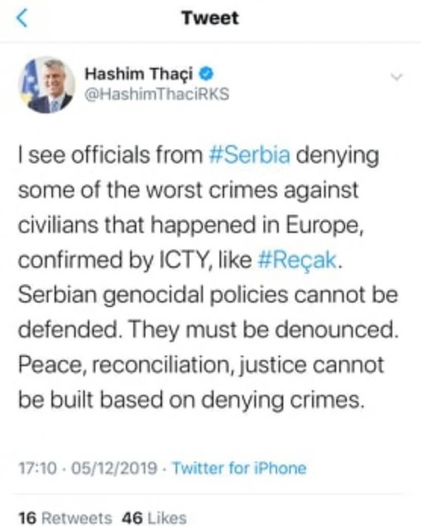 Tačijev osuđivački tvit