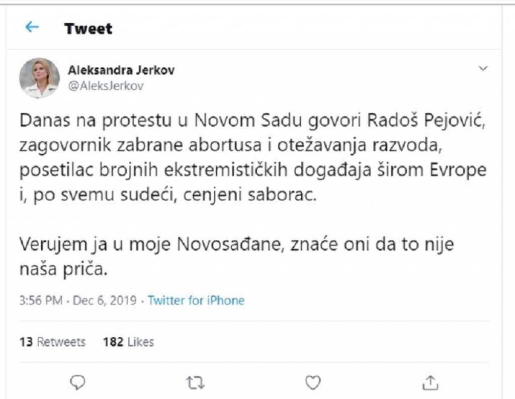 aleksandra jerkov, opozicija, protest,