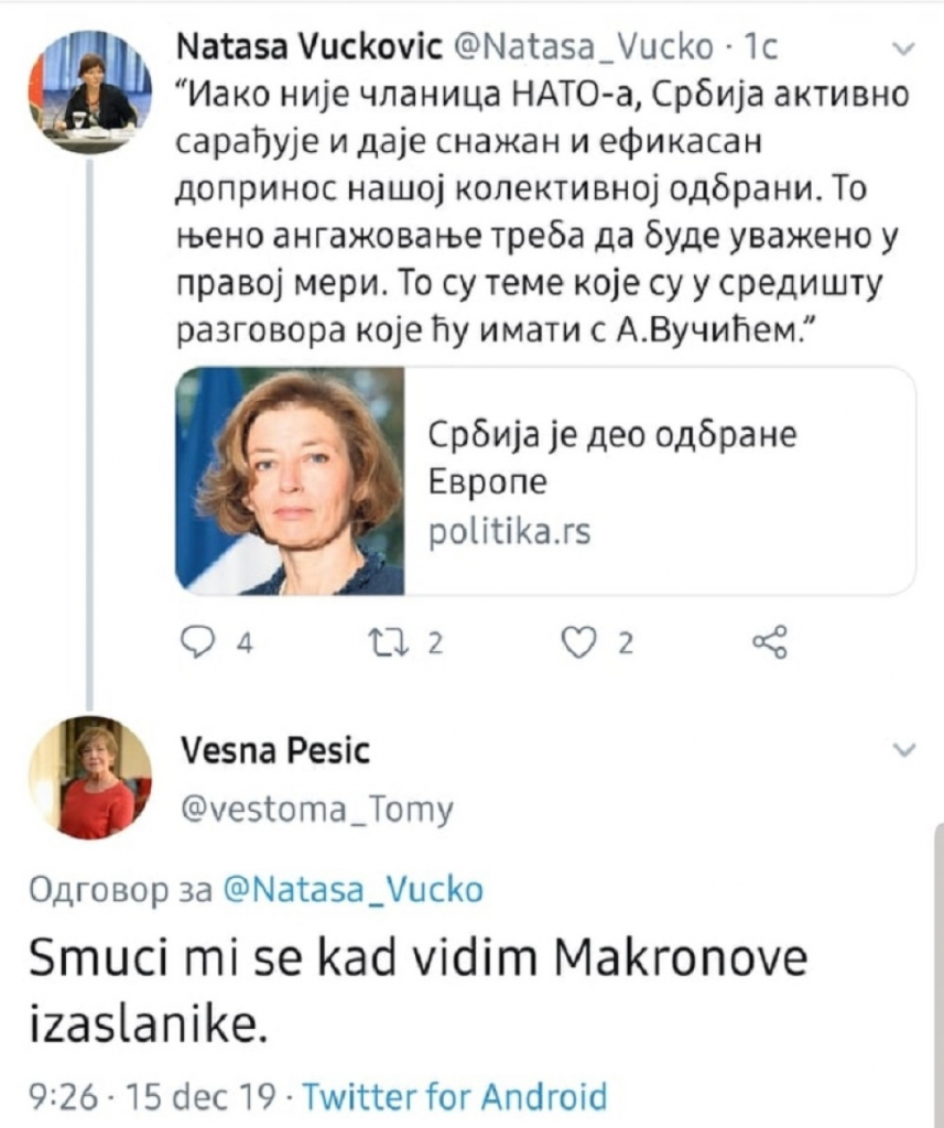 Tvit Vesne Pe&scaron;ić