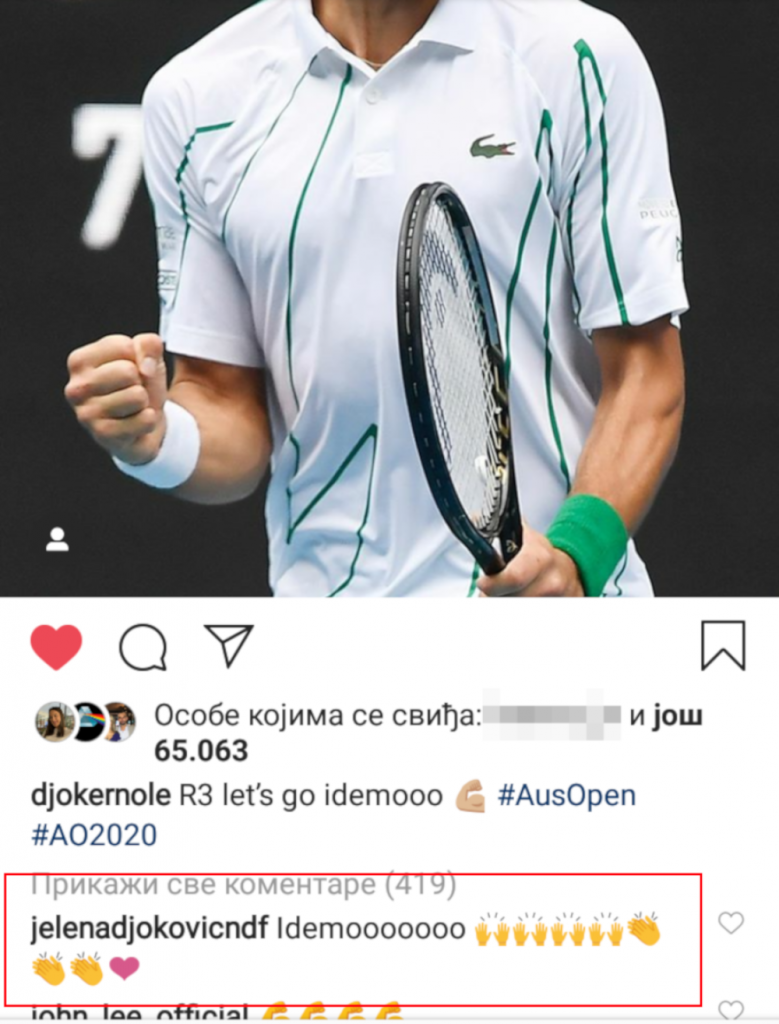 Jelenina podrška Novaku