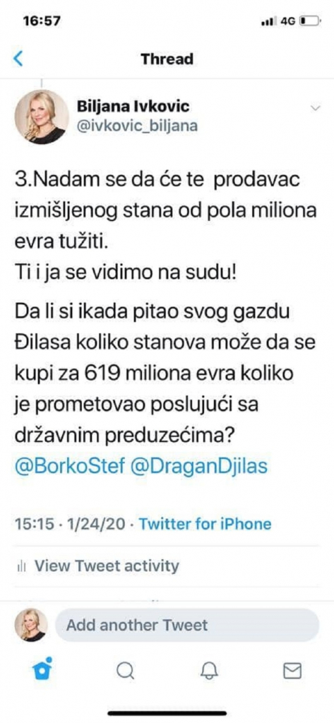 Biljana Popović Ivković, Tvit