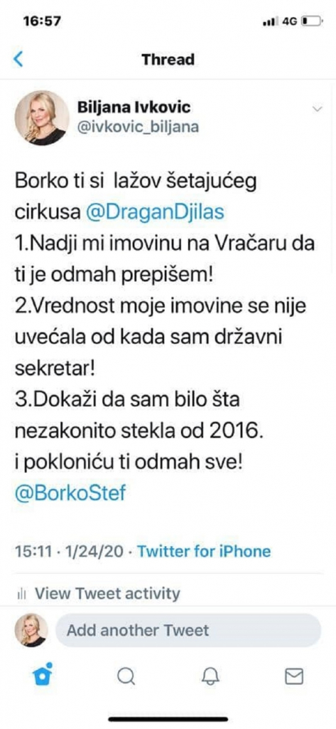 Biljana Popović Ivković, Tvit