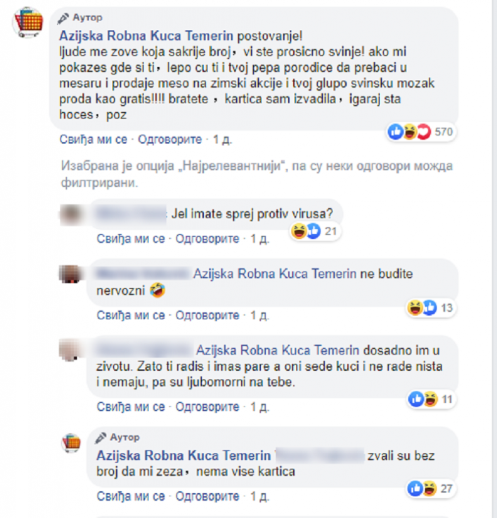 Kineskinja Nena, Temerin, Fejsbuk