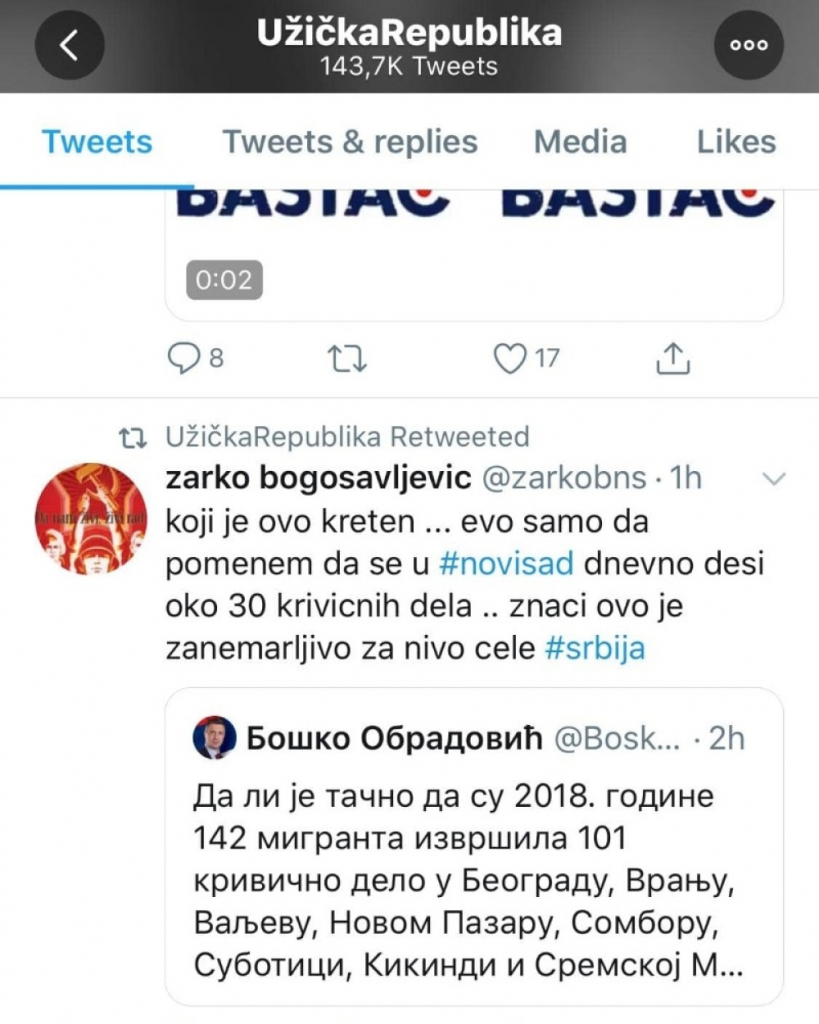 Jo&scaron; jedna prozivka Bo&scaron;ka Obradovića na tviteru