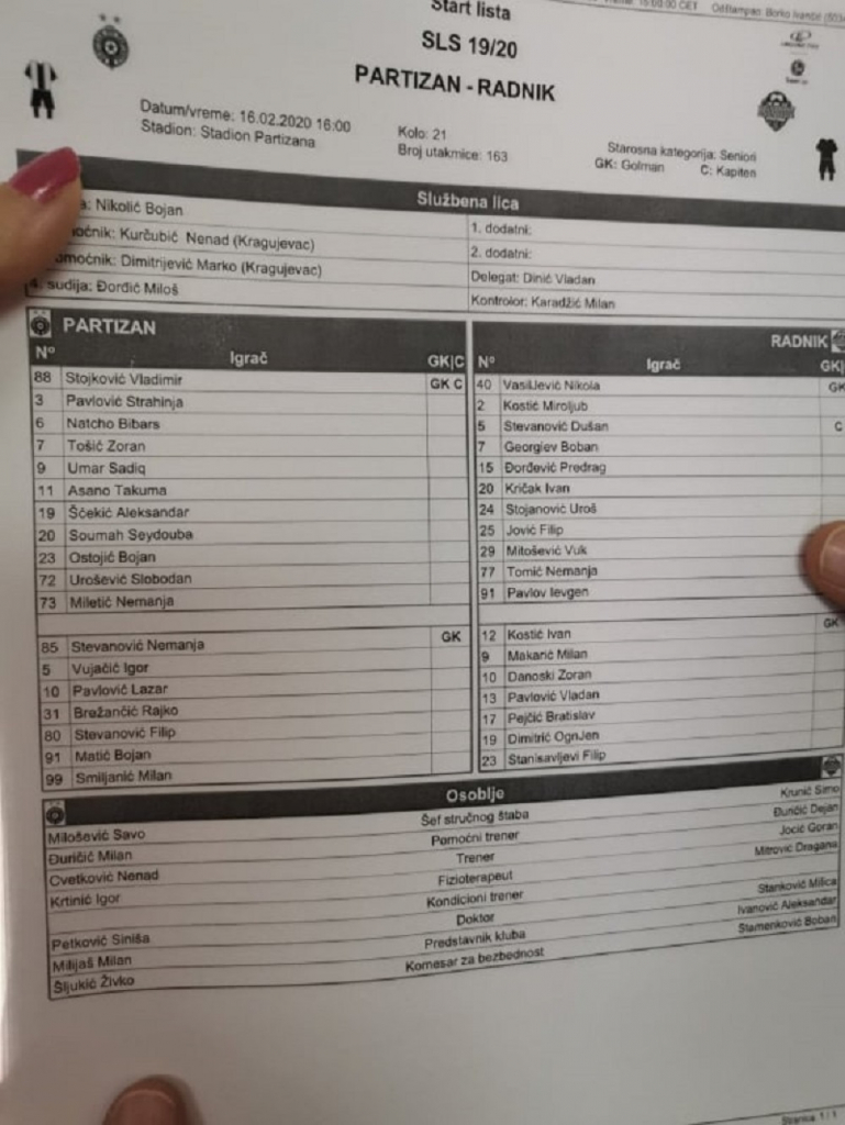 Partizan - Radnik sastavi