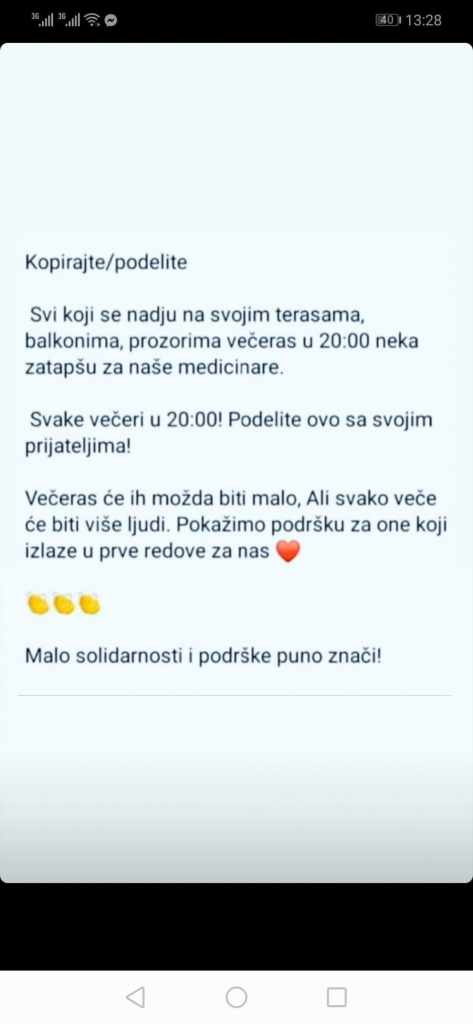 Aplauz za zdravstvene radnike