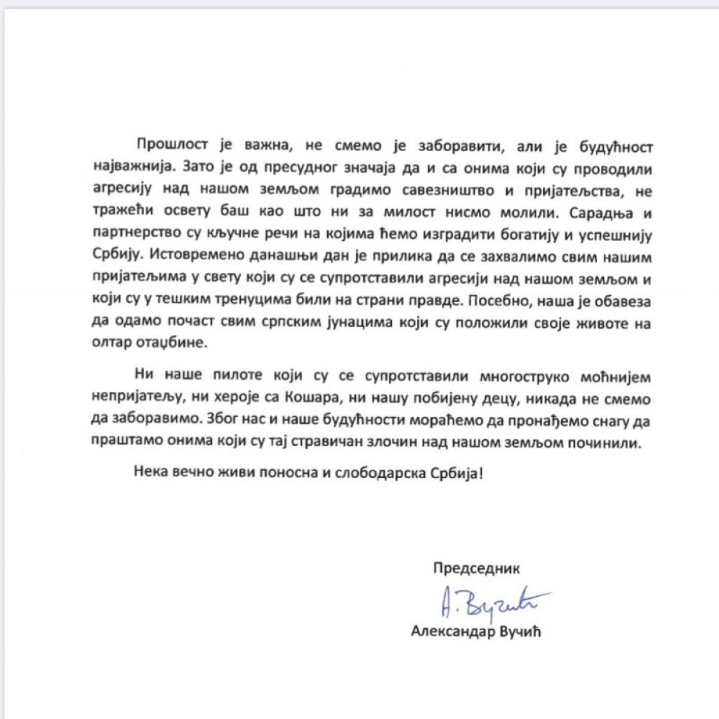 Predsednik o bombardovanju