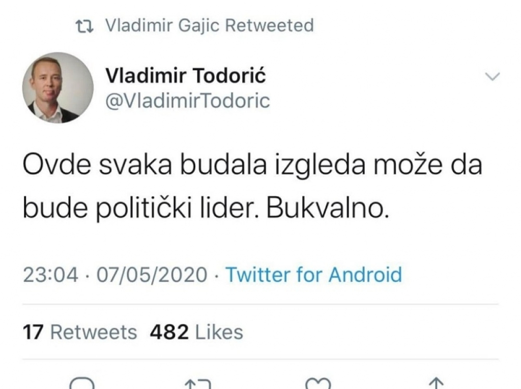 Vladimir Todorić na Tviteru