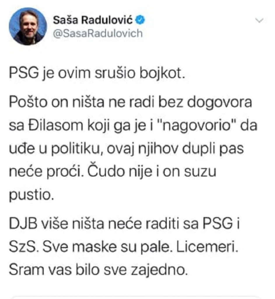 Tvit Saše Radulovića