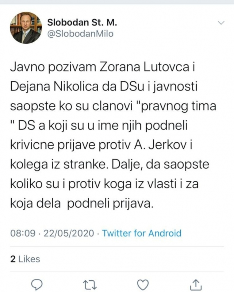 Slobodan Milosavljević tvit