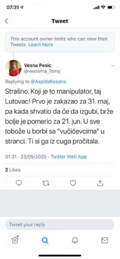 Vesna Pešić, Tviter