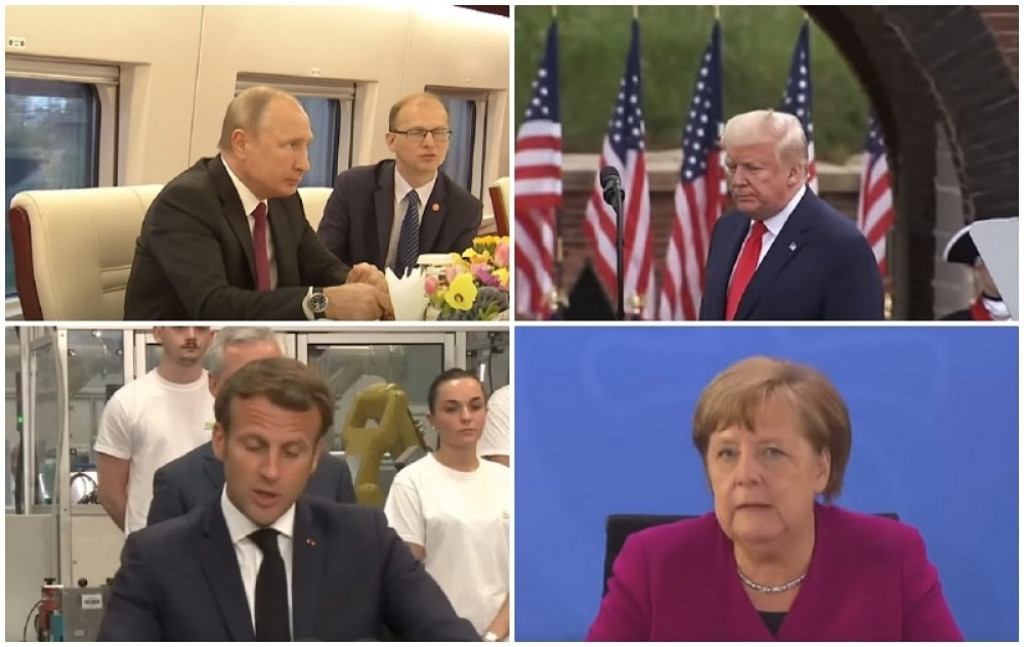 Putin, Tramp, Merkel, Makron