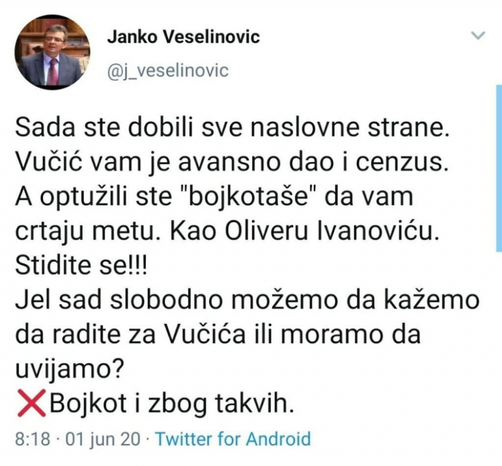 Janko Veselinović na tviteru