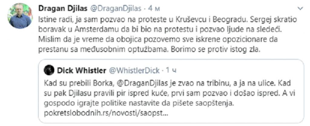 Tvit Dragana Đilasa
