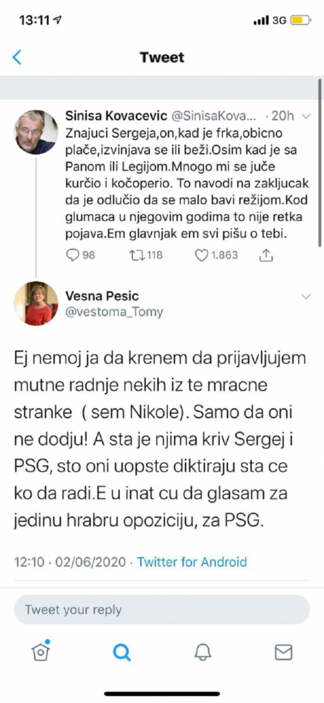 Vesna Pešić brani Trifunovića