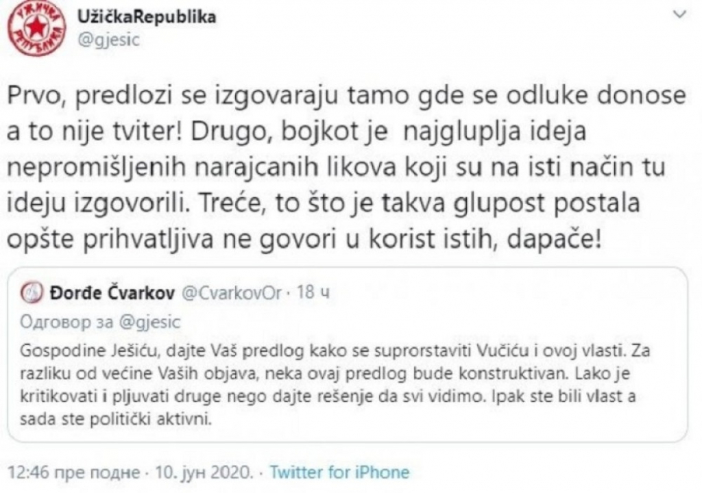 Tvit Gorana Je&scaron;ića