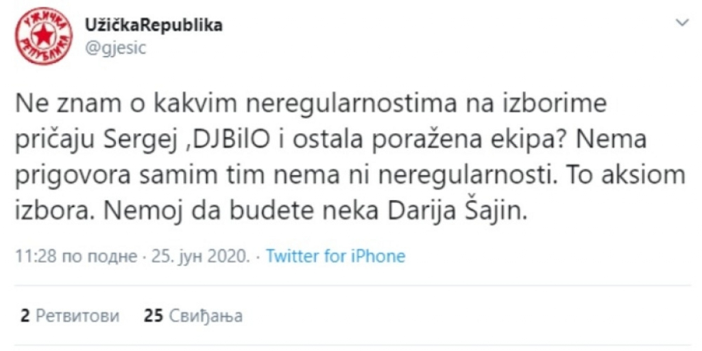 Tvit Gorana Ješića