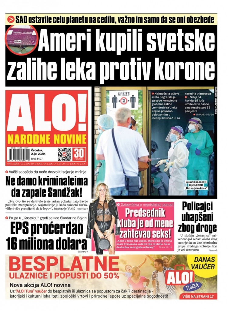 Naslovna strana za 2. 7. 2020. godine