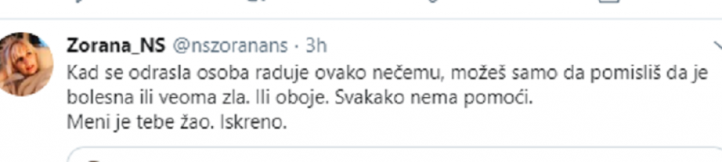 Korisnica koja negoduje takav kometar