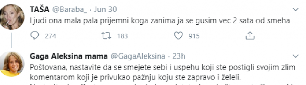 Komentar Aleksine majke