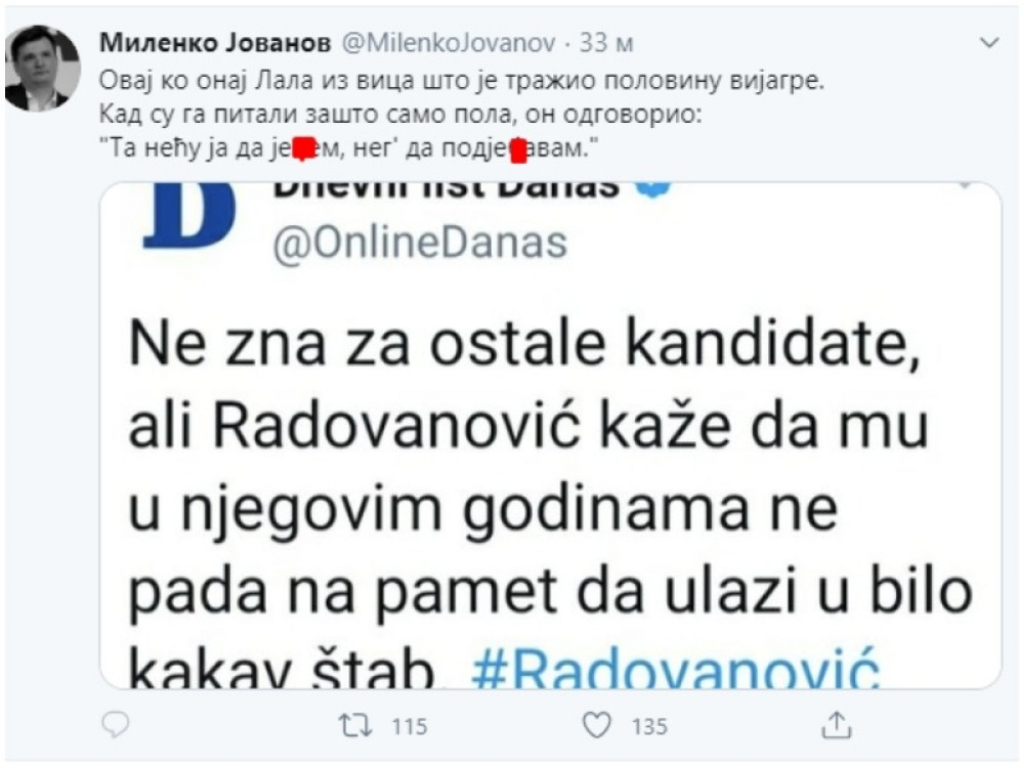 Tvit, Milenko Jovanov