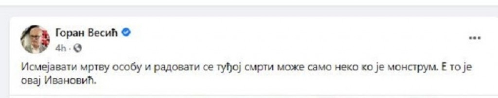 Objava Gorana Vesića na Facebook